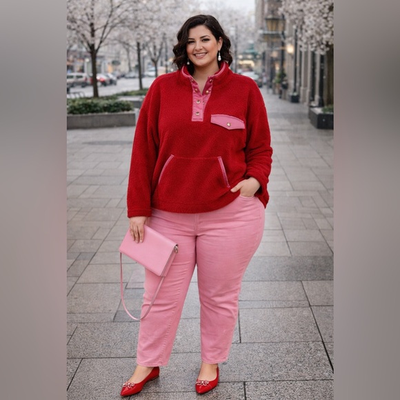 crown & ivy Sweaters - crown & ivy Red and Pink Pullover Fleece with Pink Pants